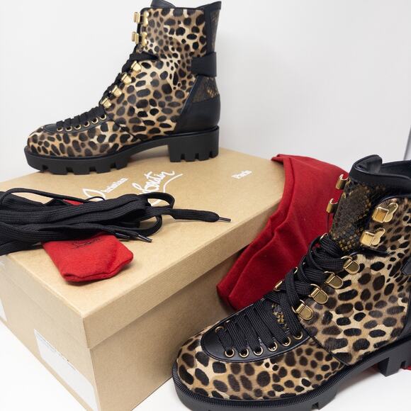Christian Louboutin Macadamia Leopard Lace-Up Winter Boots EU 39.5 New - Picture 5 of 8